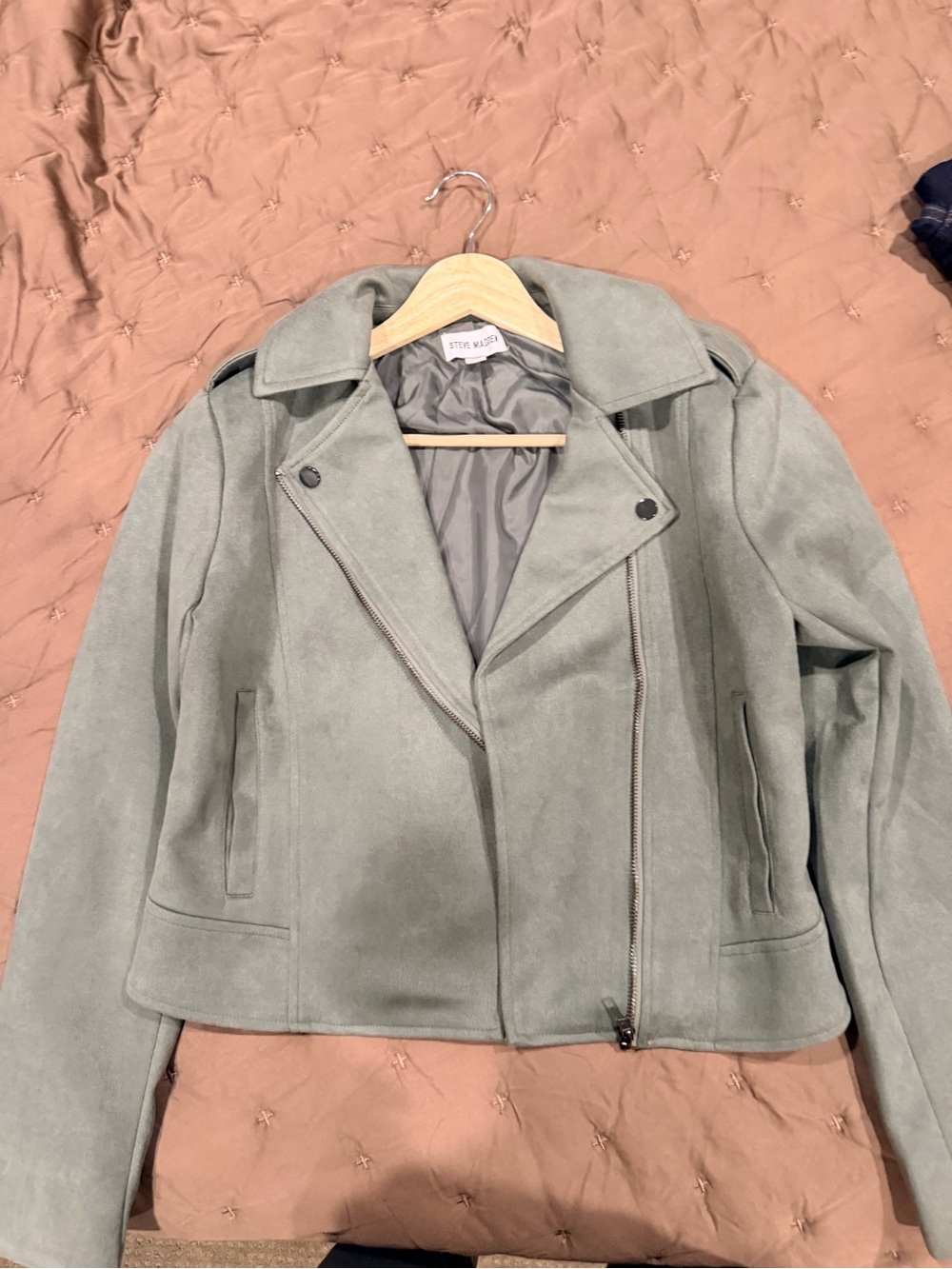Steve Madden Light Sage Suede Moto Jacket